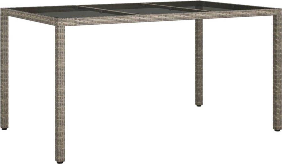 VidaXL -Tuintafel-150x90x75-cm-gehard-glas-en-poly-rattan-grijs