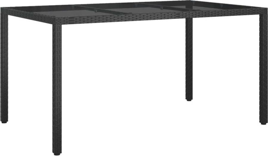 VidaXL -Tuintafel-150x90x75-cm-gehard-glas-en-poly-rattan-zwart