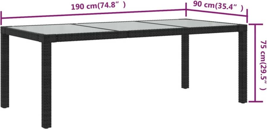 VidaXL -Tuintafel-190x90x75-cm-gehard-glas-en-poly-rattan-black