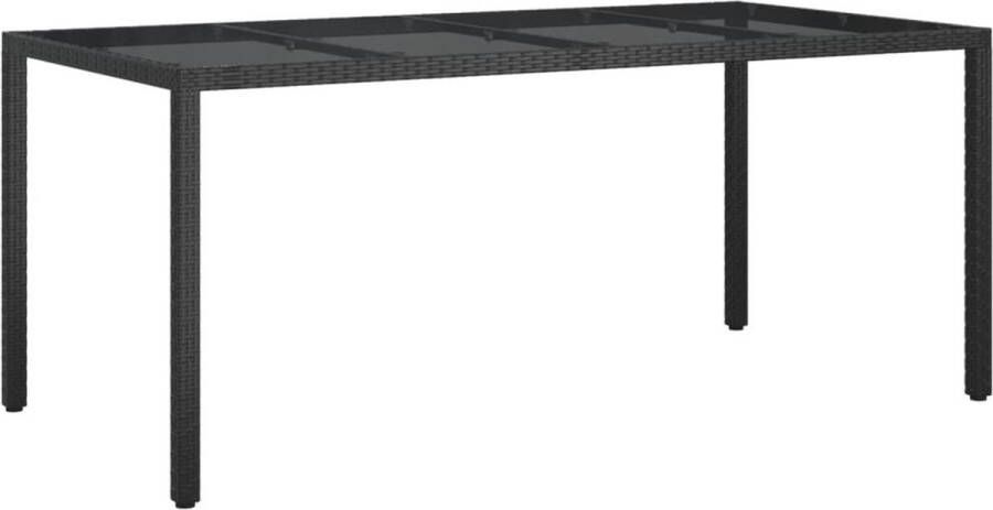 VidaXL -Tuintafel-190x90x75-cm-gehard-glas-en-poly-rattan-black