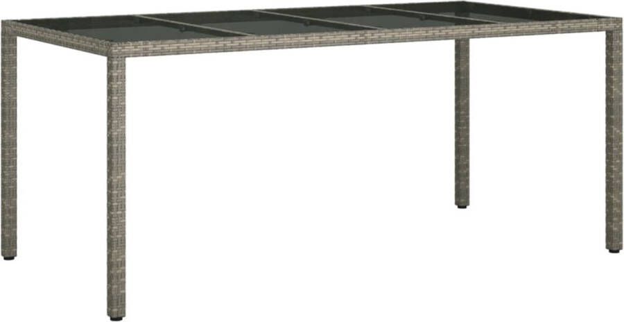 VidaXL -Tuintafel-190x90x75-cm-gehard-glas-en-poly-rattan-grijs