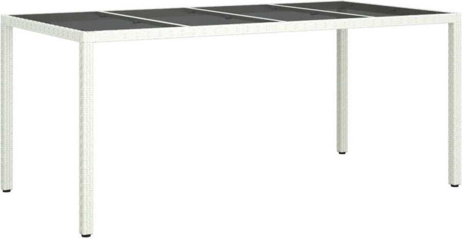 VidaXL -Tuintafel-190x90x75-cm-gehard-glas-en-poly-rattan-wit