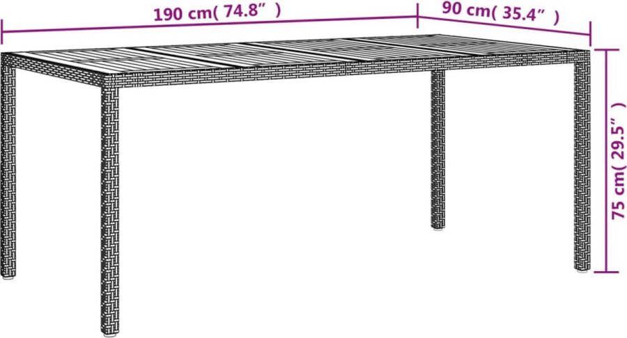 VidaXL Tuintafel 190x90x75 cm poly rattan en acaciahout grijs