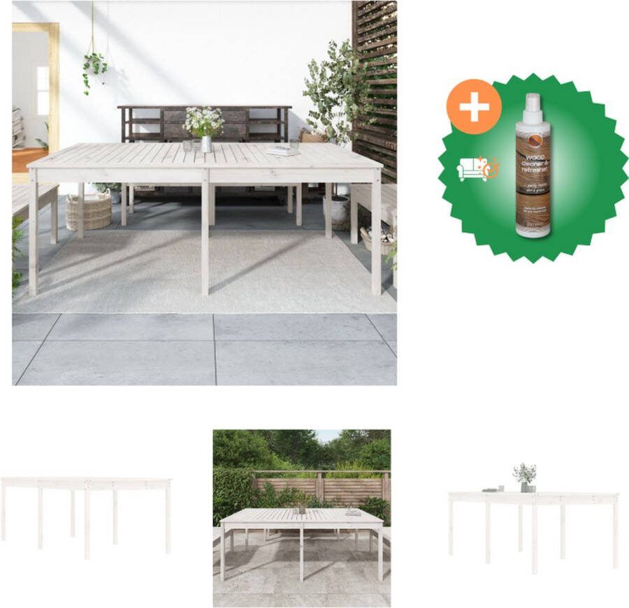 VidaXL Tuintafel 203 5x100x76 cm massief grenenhout wit Tuinset Inclusief Houtreiniger en verfrisser