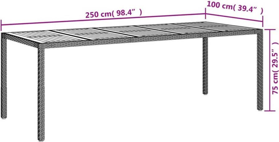 VidaXL Tuintafel 250x100x75 cm poly rattan grijs