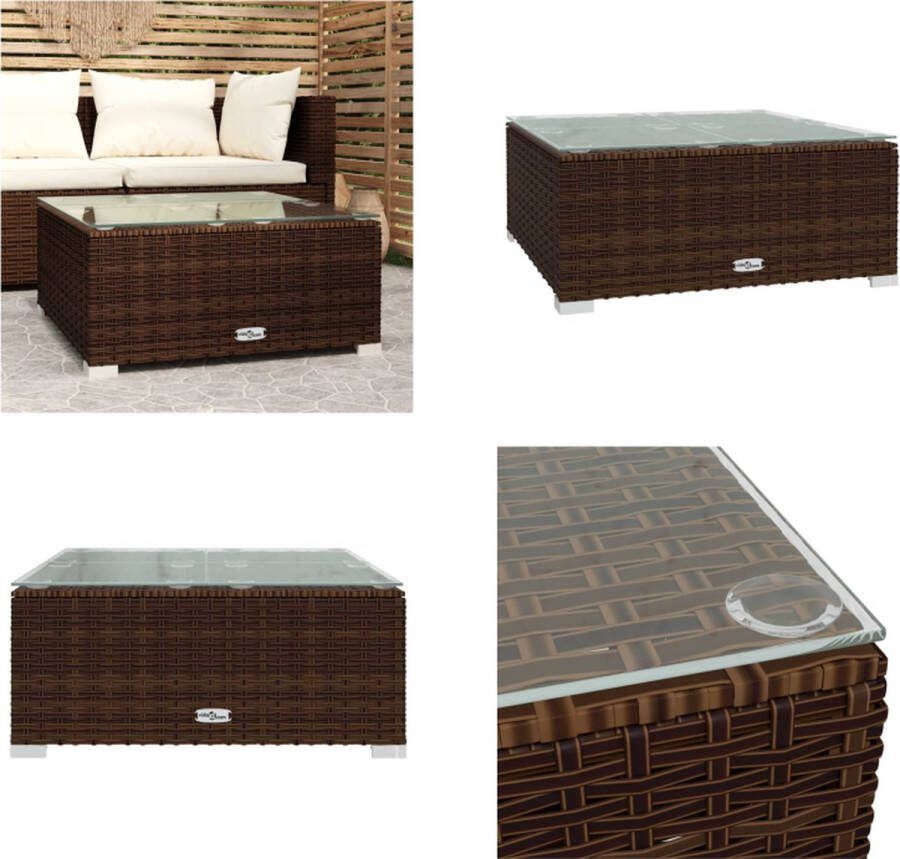 VidaXL Tuintafel 60x60x30 cm poly rattan en glas bruin Tuintafel Tuintafels Tuin Salontafel Tuin Salontafels