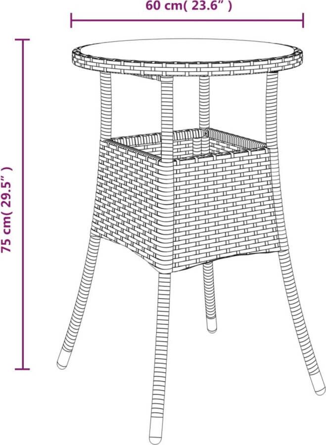 VidaXL -Tuintafel-Ø60x75-cm-gehard-glas-en-poly-rattan-bruin