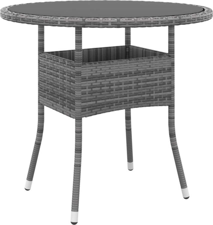 VidaXL -Tuintafel-Ø80x75-cm-gehard-glas-en-poly-rattan-grijs