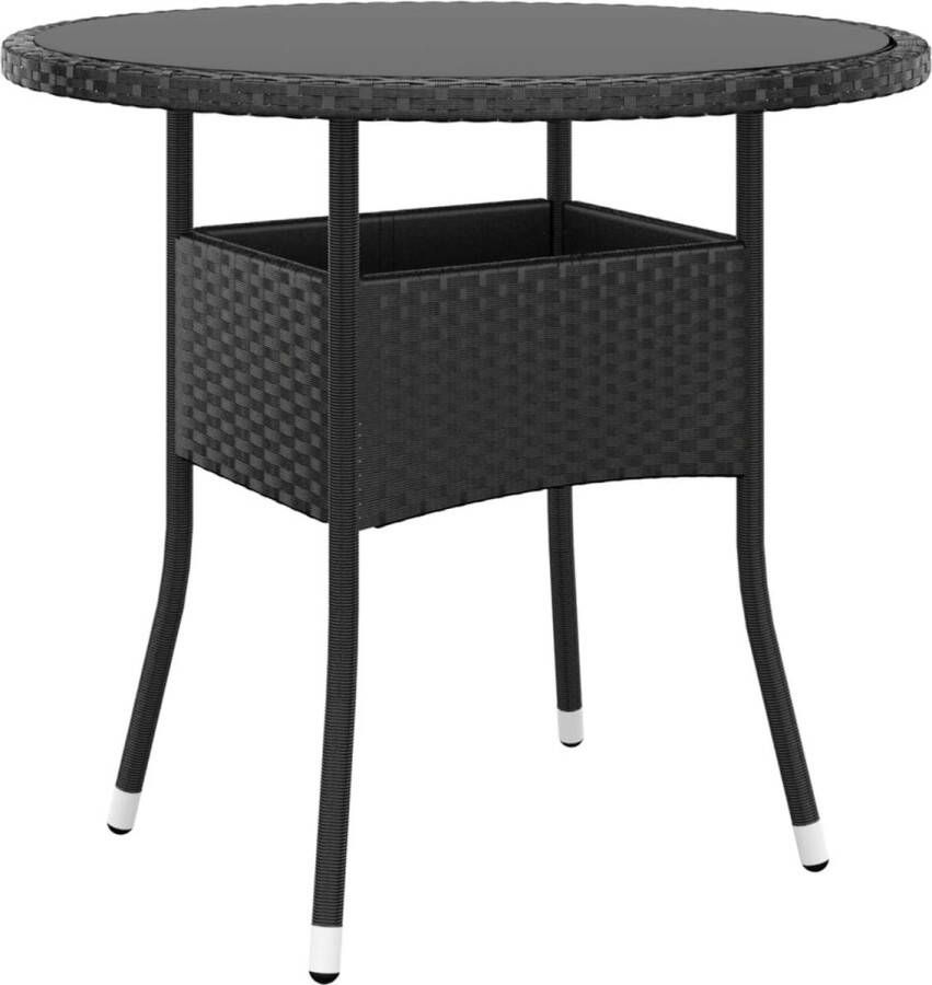 VidaXL -Tuintafel-Ø80x75-cm-gehard-glas-en-poly-rattan-zwart