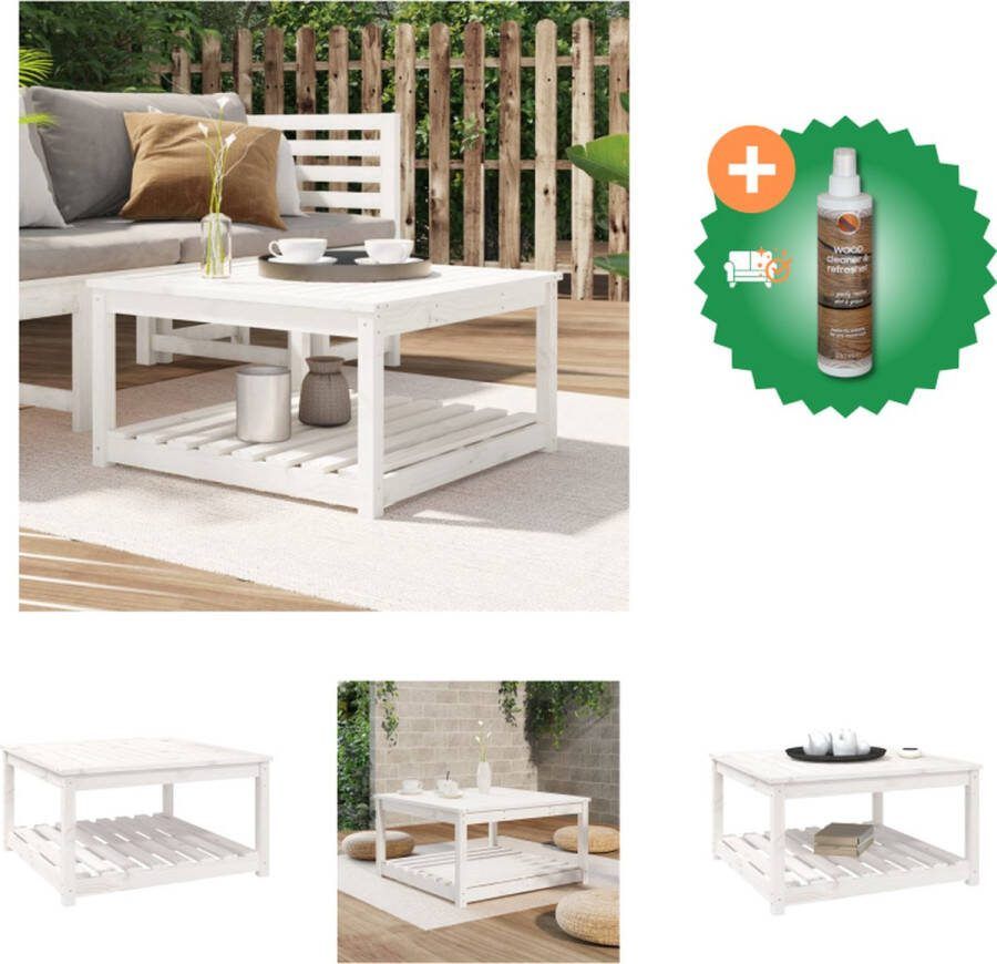 VidaXL Houten Tuintafel 82.5 x 82.5 x 45cm Massief Grenenhout Wit Tuinset Inclusief Houtreiniger en verfrisser