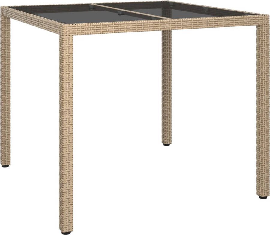 VidaXL -Tuintafel-90x90x75-cm-gehard-glas-en-poly-rattan-beige