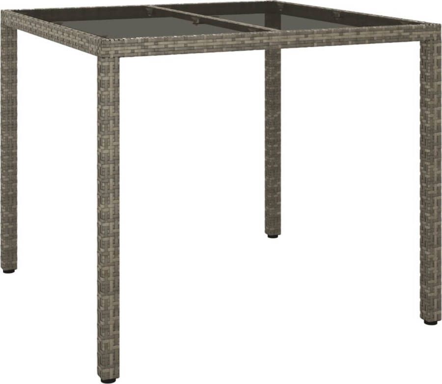 VidaXL -Tuintafel-90x90x75-cm-gehard-glas-en-poly-rattan-grijs