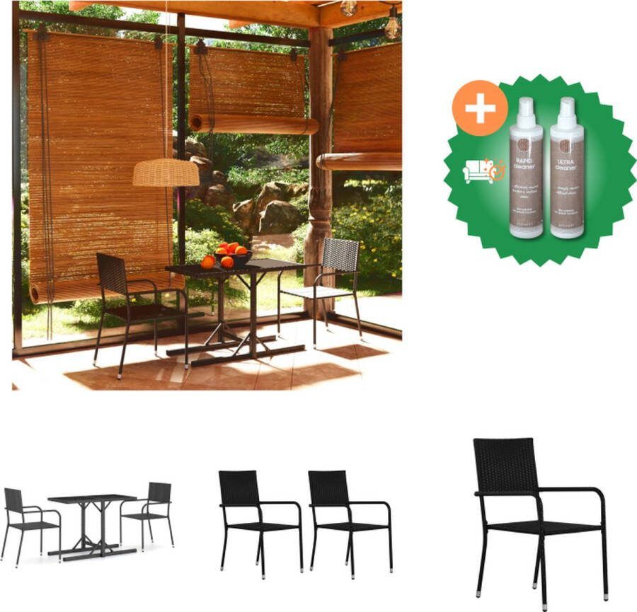 VidaXL Tuintafel en Stoelen Poly rattan Gepoedercoat staal Glas 110x53x72 cm 51x60x87 cm Zwart Tuinset Inclusief Onderhoudsset