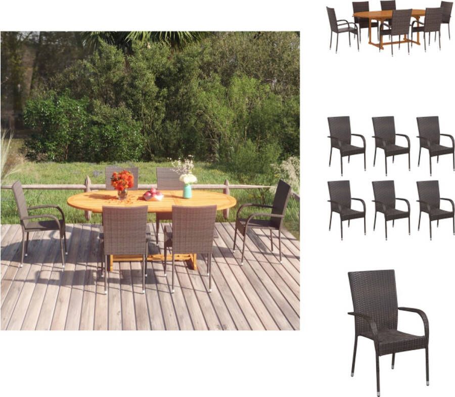 VidaXL Tuintafel en stoelenset Massief acaciahout Bruine PE-rattan 150-200x100x74 cm Stapelbaar Tuinset