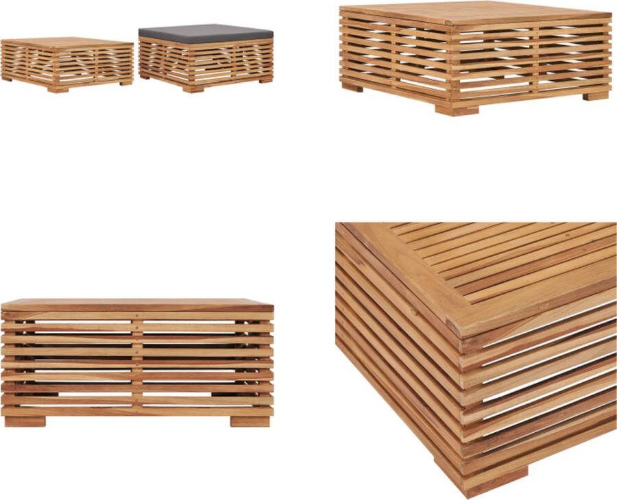VidaXL Tuintafel en voetensteun met donkergrijs kussen teakhout Tuintafel Tuintafels Houten Voetensteun Houten Voetsteunen