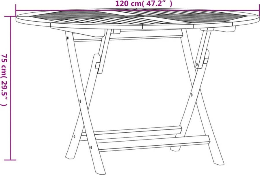VidaXL Tuintafel inklapbaar Ø 120x75 cm massief teakhout