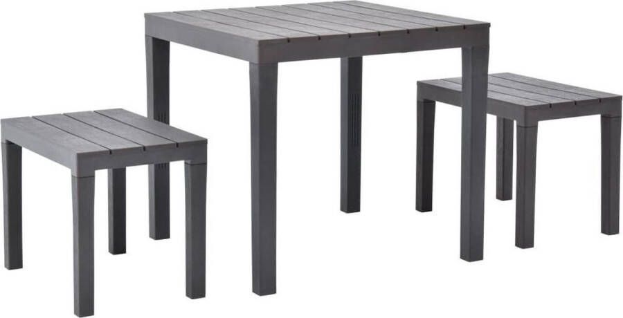 VidaXL -Tuintafel-met-2-banken-kunststof-bruin