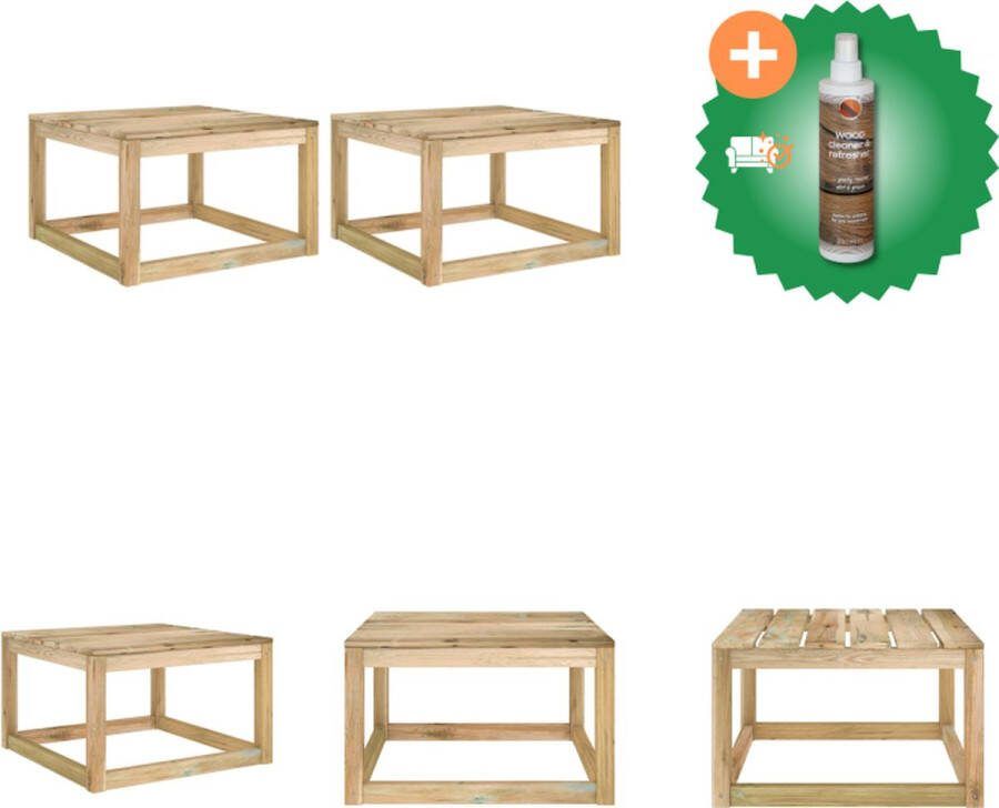 VidaXL Houten Pallet Tuintafel Set van 2 60x60x36.5 cm Grenenhout Geïmpregneerd Tuinbank Inclusief Houtreiniger en verfrisser