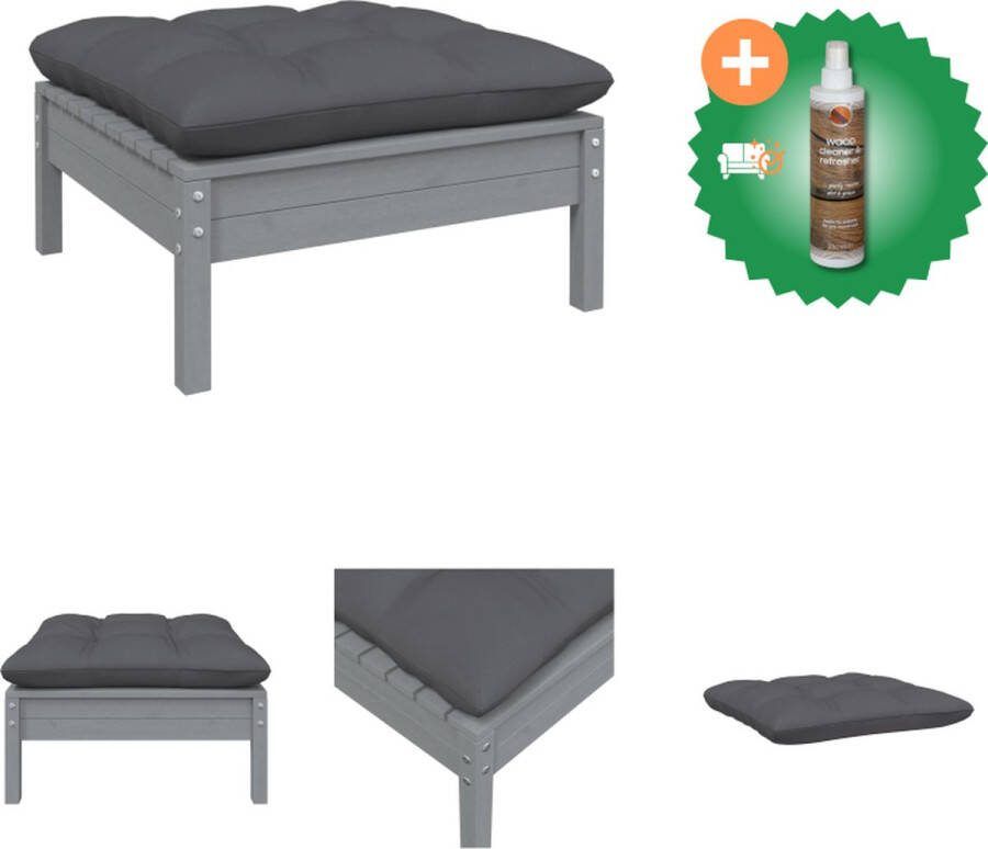 VidaXL Tuinvoetenbank Grijs 63.5 x 63.5 x 28.5 cm Massief grenenhout Inclusief zitkussen Tuinbank Inclusief Houtreiniger en verfrisser