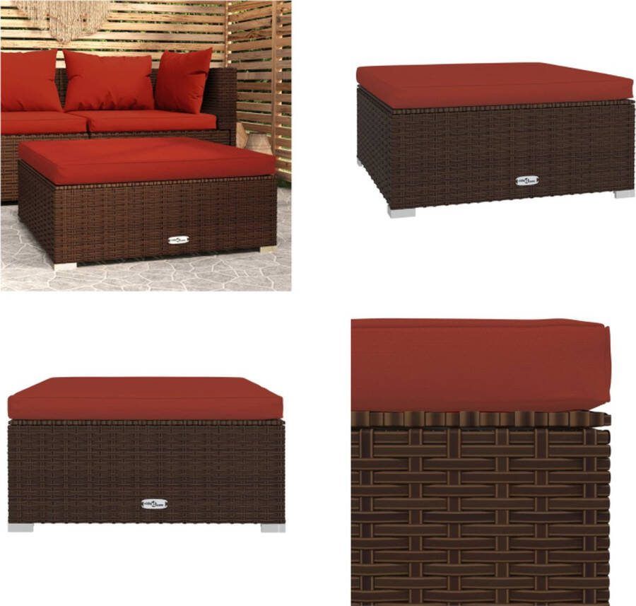 VidaXL Tuinvoetenbank met kussen 70x70x30 cm poly rattan bruin Tuinvoetenbank Tuinvoetenbanken Voetensteun Voetenbank