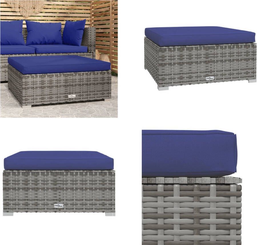 VidaXL Tuinvoetenbank met kussen 70x70x30 cm poly rattan grijs Tuinvoetenbank Tuinvoetenbanken Voetensteun Voetenbank