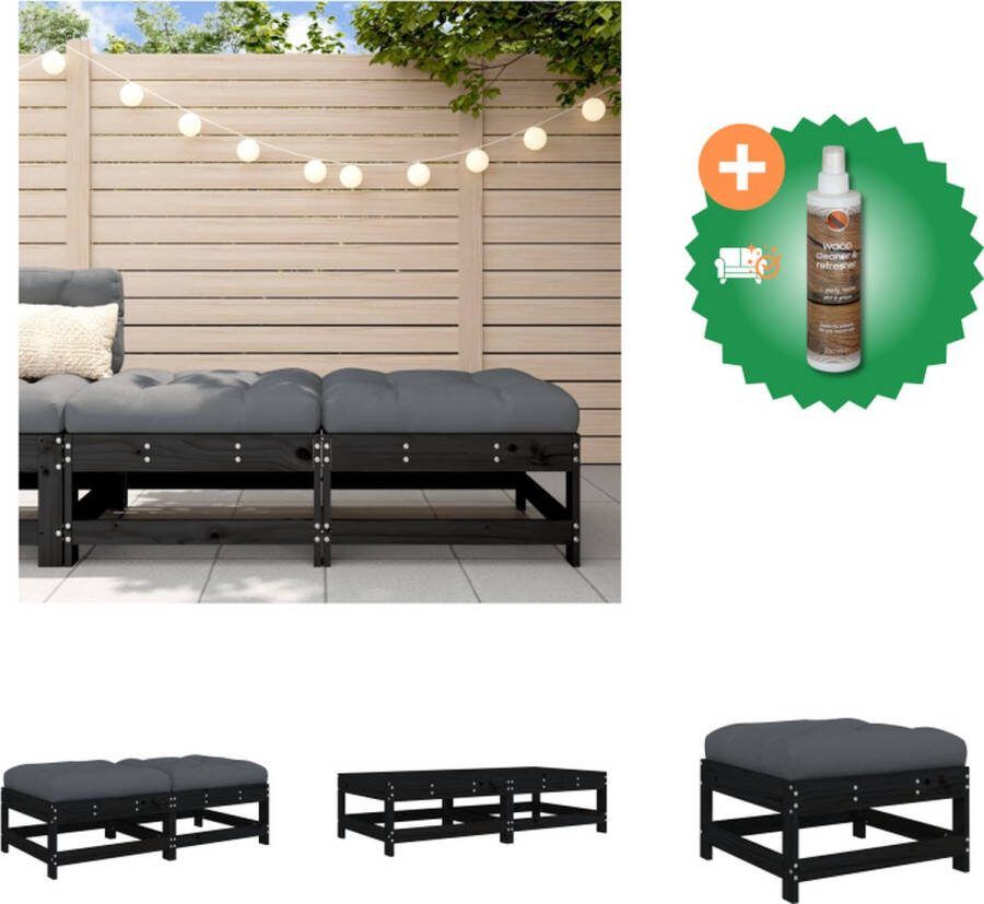 VidaXL Tuinvoetenbanken Massief grenenhout 62x62x32 cm Zwart PP-katoenen zitkussens 2 stuks Tuinbank Inclusief Houtreiniger en verfrisser