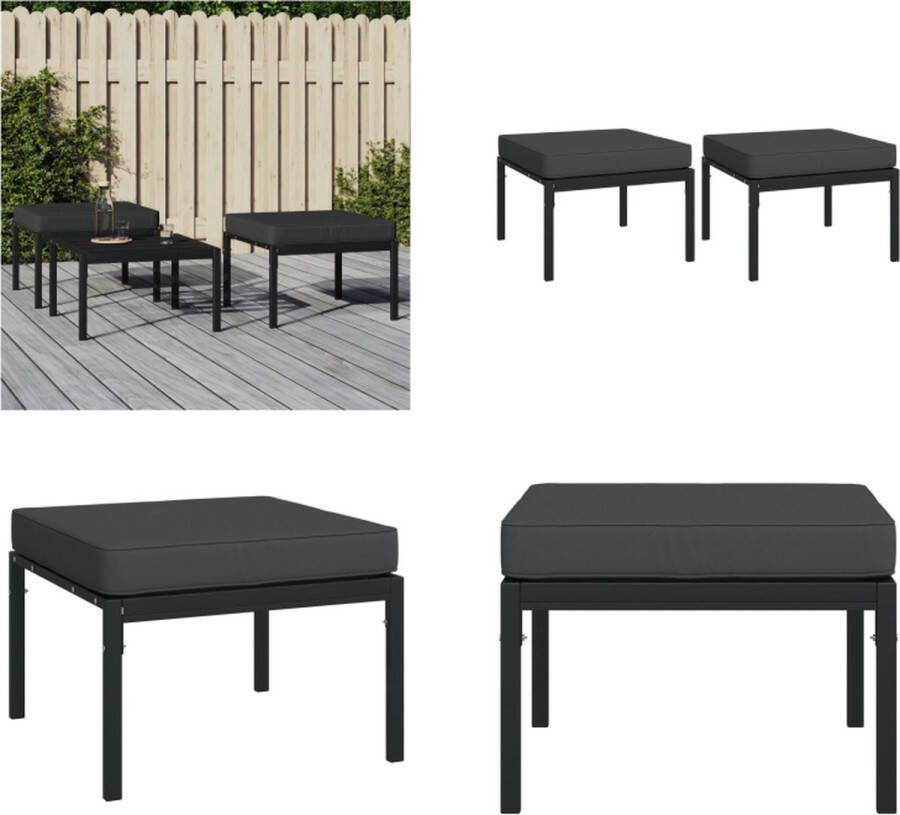 VidaXL Tuinvoetenbanken met grijze kussens 2 st 60x60x35 cm staal Voetenbank Voetenbanken Tuinvoetenbank Tuin Voetenbank