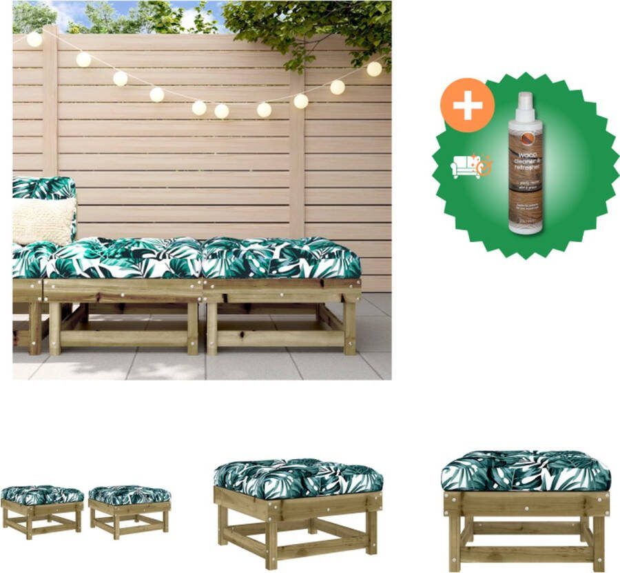 VidaXL Tuinvoetenbank Grenenhout 61 x 60.5 x 30 cm 110 kg draagvermogen Zitkussen 60 x 60 x 12 cm Met bladpatroon Tuinbank Inclusief Houtreiniger en verfrisser