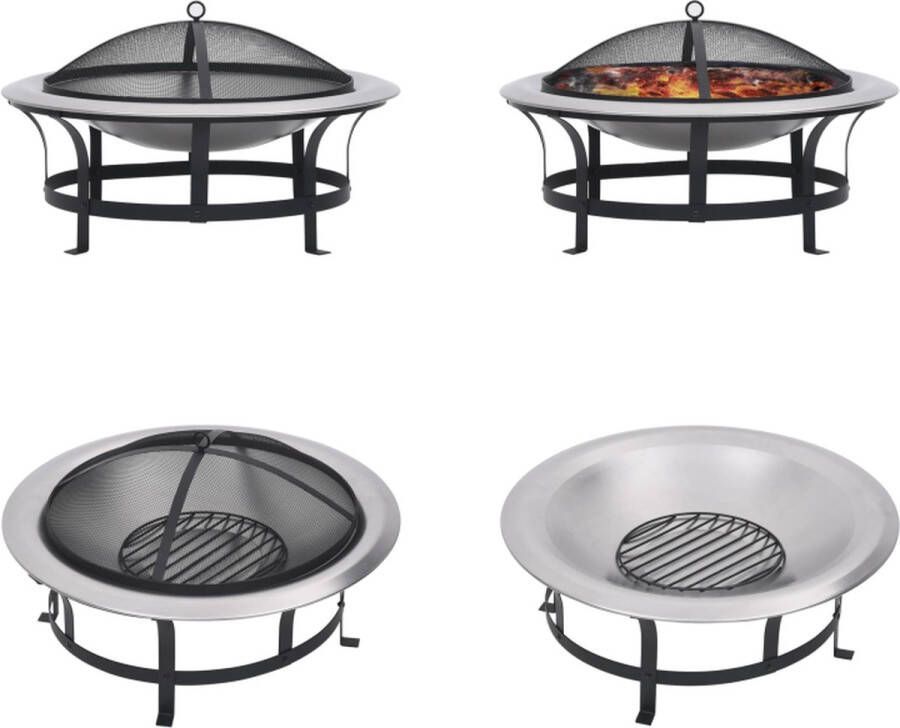 VidaXL Tuinvuurplaats met grill 76 cm roestvrij staal Vuurplaats Vuurplaatsen Vuurkorf Vuurkorven