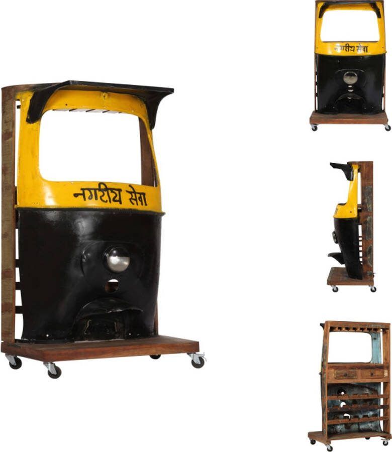 VidaXL Tuktuk Wijnkast 100x60x172 cm Gerecycled Hout 15 Flessenhouders Wijnrek