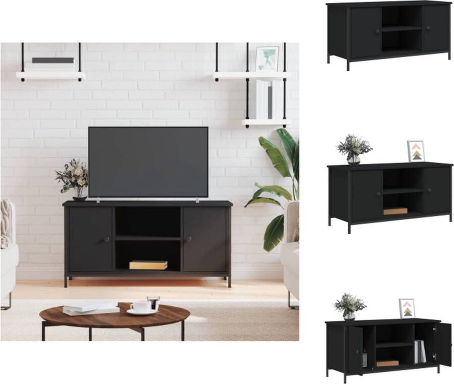 VidaXL TV-kast Zwart 100x40x50 cm 2 vakken 2 schappen duurzaam hout en ijzer industrieel design Kast