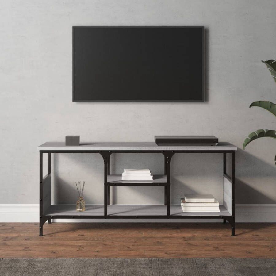 VidaXL -Tv-meubel-100x35x45-cm-bewerkt-hout-en-ijzer-grijs-sonoma-eiken