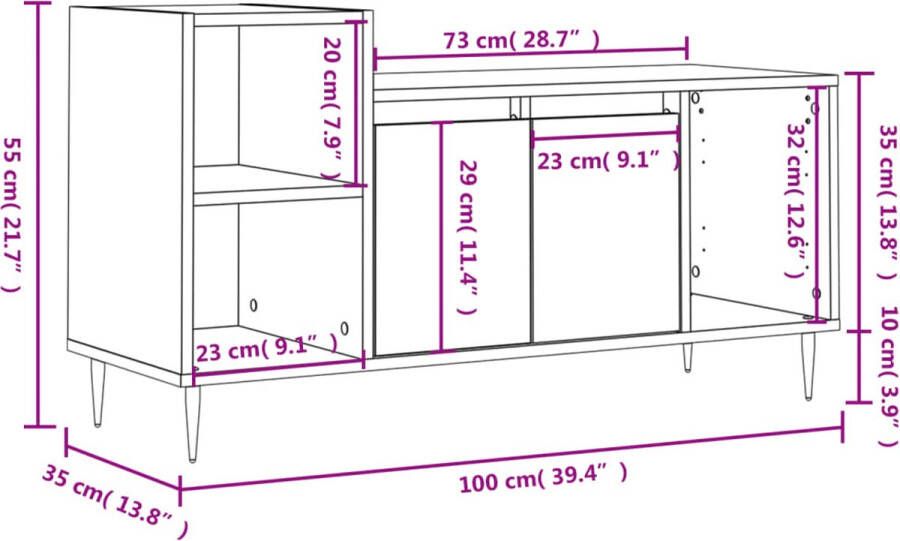 VidaXL -Tv-meubel-100x35x55-cm-bewerkt-hout-zwart