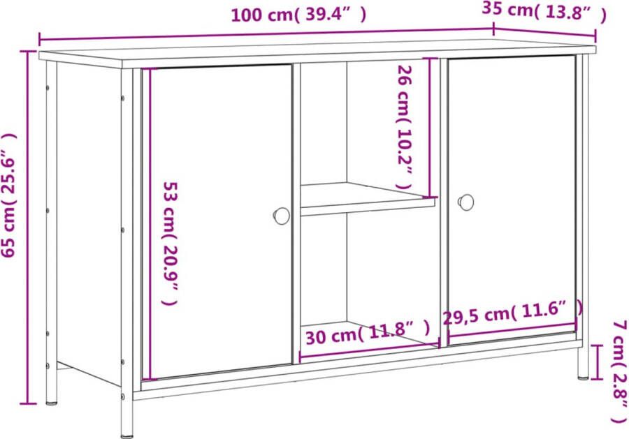 VidaXL -Tv-meubel-100x35x65-cm-bewerkt-hout-sonoma-eikenkleurig