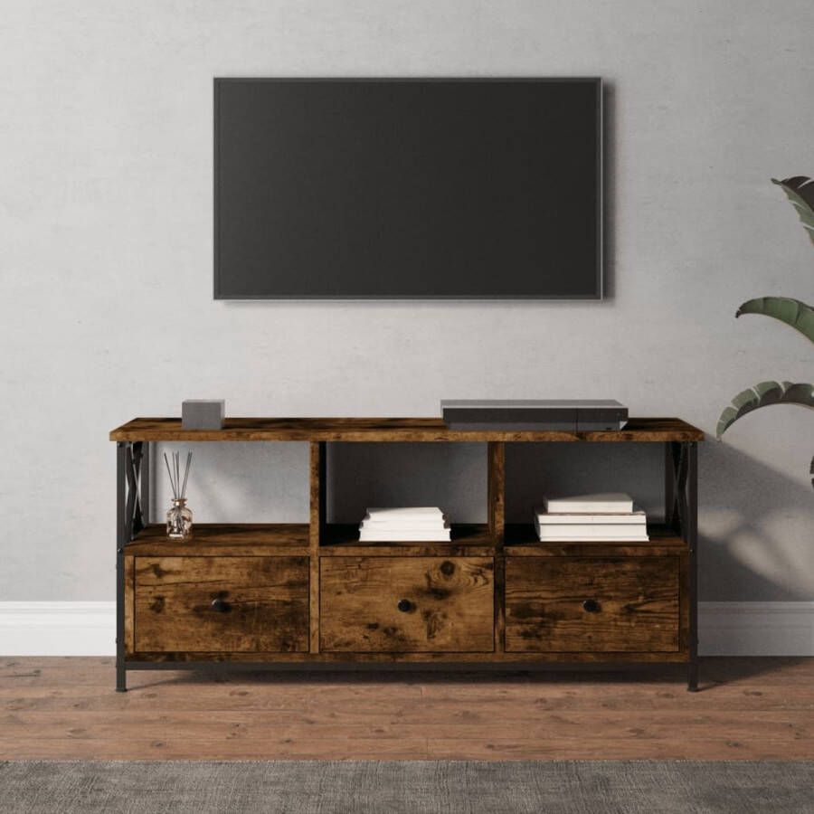 VidaXL -Tv-meubel-102x33x45-cm-bewerkt-hout-en-ijzer-gerookt-eikenkleur