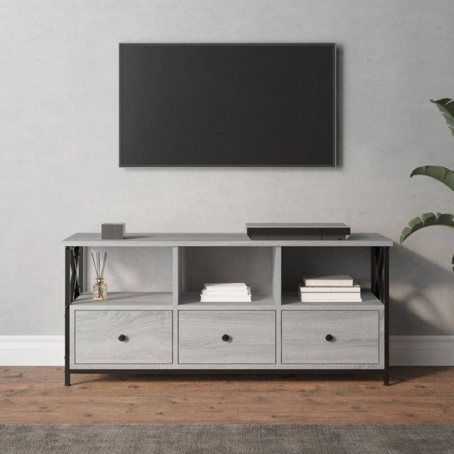 VidaXL -Tv-meubel-102x33x45-cm-bewerkt-hout-en-ijzer-grijs-sonoma-eiken