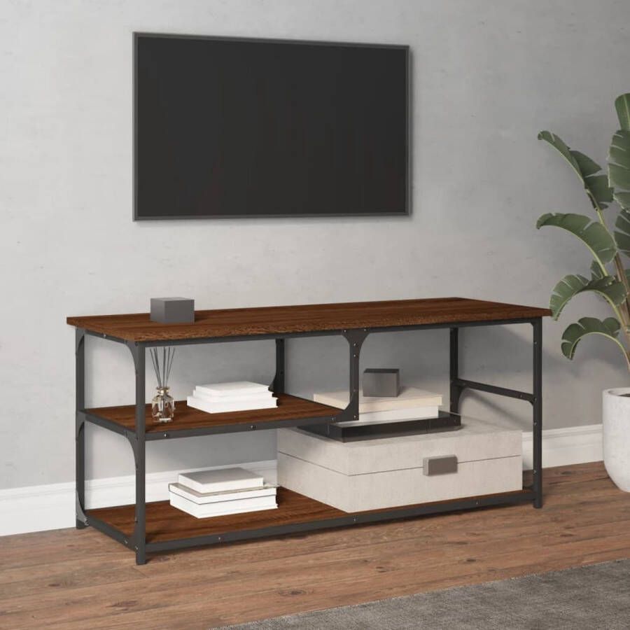 VidaXL -Tv-meubel-103x38x46 5-cm-bewerkt-hout-staal-bruineikenkleurig