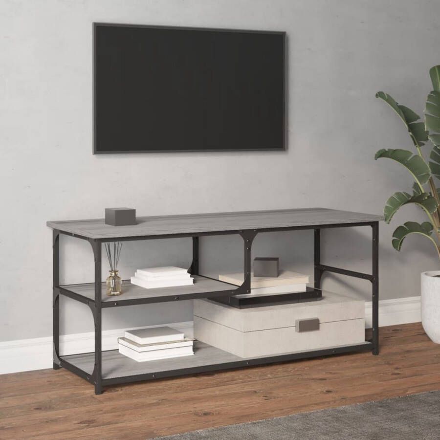 VidaXL -Tv-meubel-103x38x46 5-cm-en-bewerkt-hout-staal-grijs-sonoma