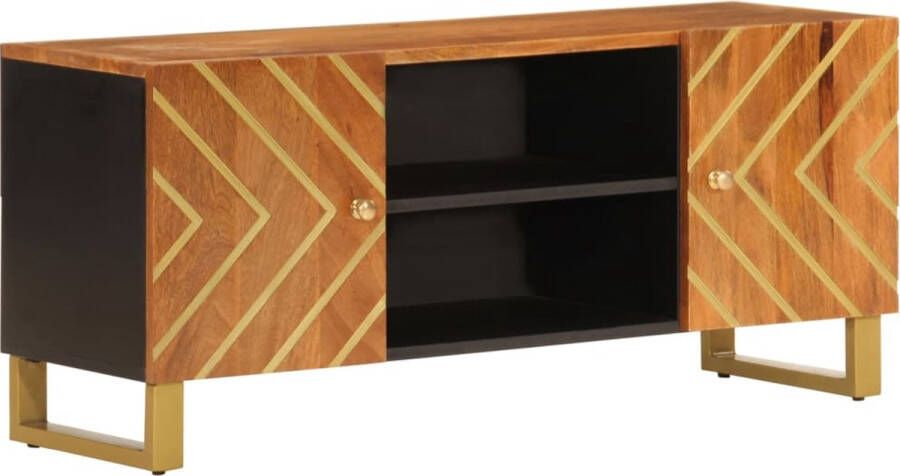 VidaXL -Tv-meubel-105x33 5x46-cm-massief-mangohout-bruin-en-zwart