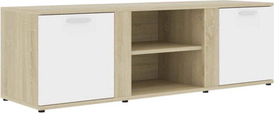 VidaXL Tv-meubel 120x34x37 Cm Bewerkt Hout Wit En Sonoma Eikenkleurig