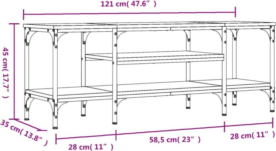 VidaXL -Tv-meubel-121x35x45-cm-bewerkt-hout-en-ijzer-grijs-sonoma-eiken