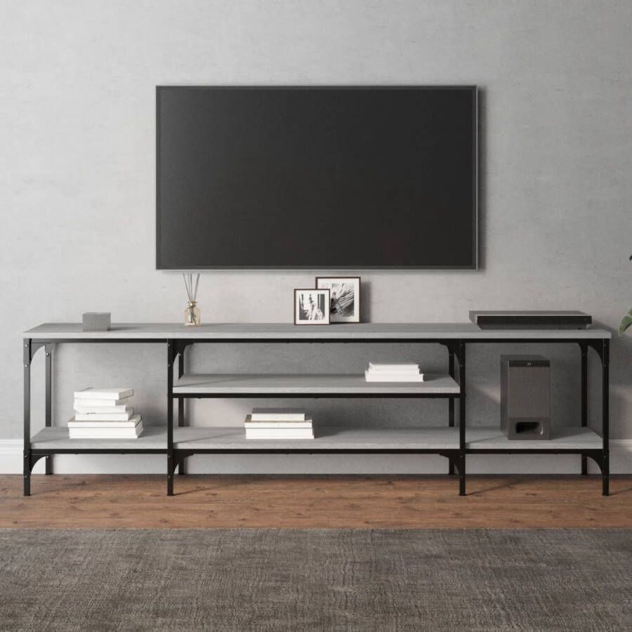 VidaXL -Tv-meubel-161x35x45-cm-bewerkt-hout-en-ijzer-grijs-sonoma-eiken