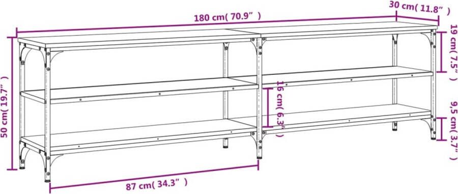 VidaXL -Tv-meubel-180x30x50-cm-bewerkt-hout-metaal-gerookt-eikenkleurig