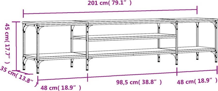 VidaXL -Tv-meubel-201x35x45-cm-bewerkt-hout-en-ijzer-grijs-sonoma-eiken