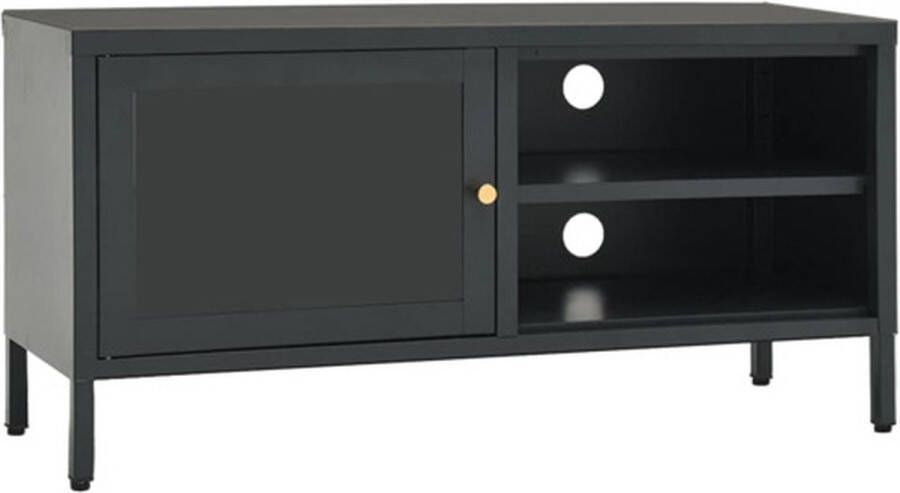 VidaXL -Tv-meubel-90x30x44-cm-staal-en-glas-antracietkleurig