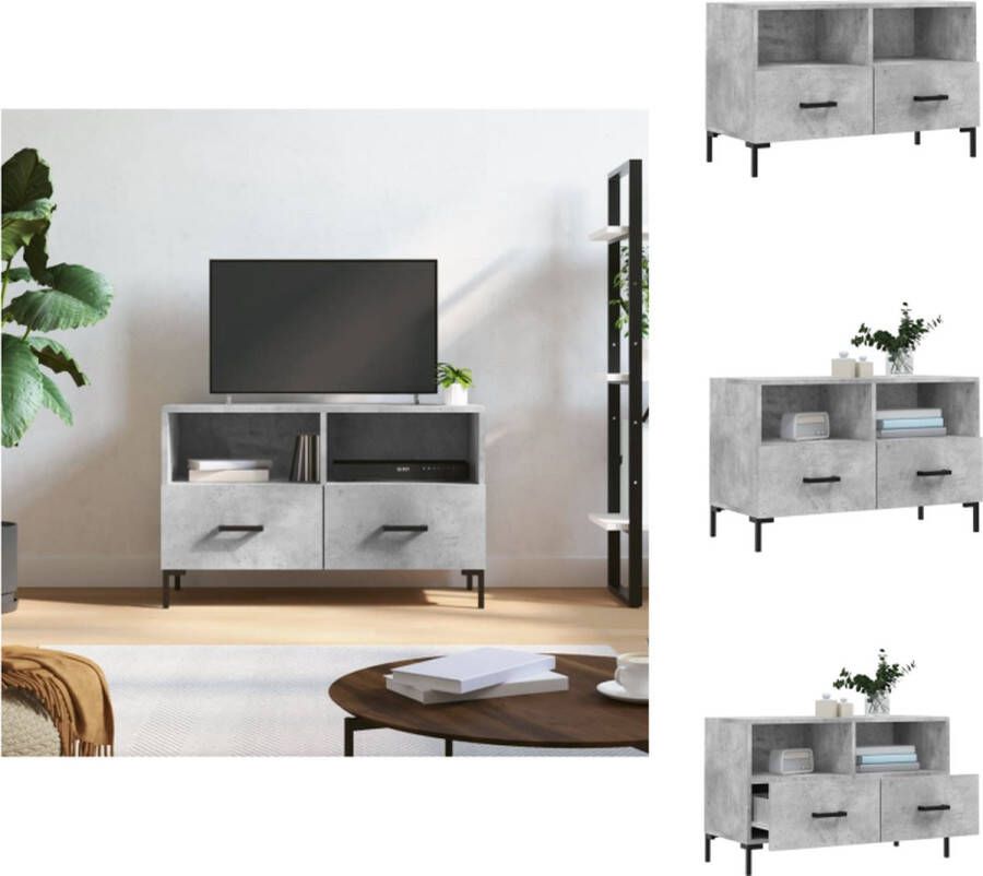 VidaXL TV-meubel Betongrijs 80 x 36 x 50 cm Stevig houten ontwerp 2 vakken en 2 lades Kalme stijl met ijzeren poten Kast