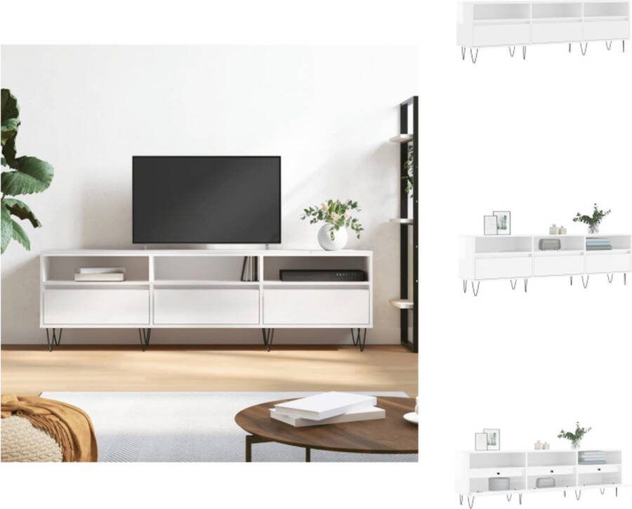 VidaXL TV-meubel Hoogglans Wit 150 x 30 x 44.5 cm Veel opbergruimte stabiel tafelblad Kast
