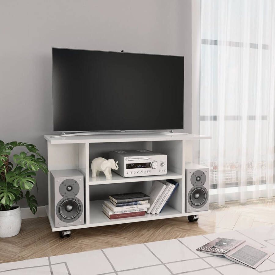 VidaXL TV-meubel Hoogglans wit Spaanplaat 80x40x40 cm 4 open schappen Kast