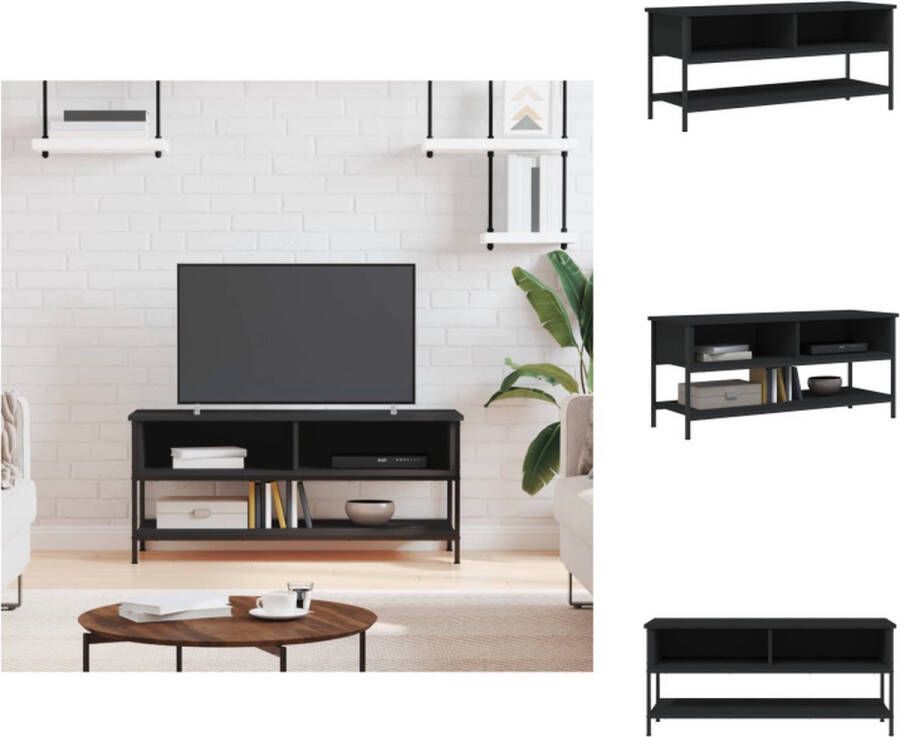 VidaXL Tv-meubel Industrieel Zwart 100x35x45cm Open Vakken en Schap Duurzaam Hout Ijzeren Poten Kast