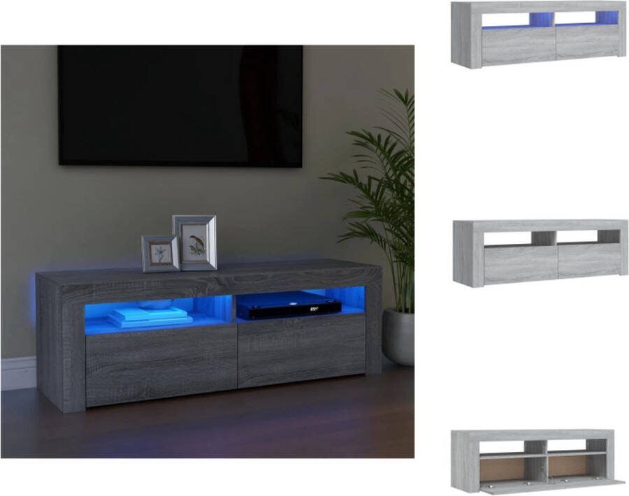 VidaXL TV-meubel LED-verlichting Moderne stijl Voldoende opbergruimte Grijs sonoma eiken Materiaal- bewerkt hout Afmetingen- 120 x 35 x 40 cm Met RGB LED-verlichting USB-aansluiting Kast